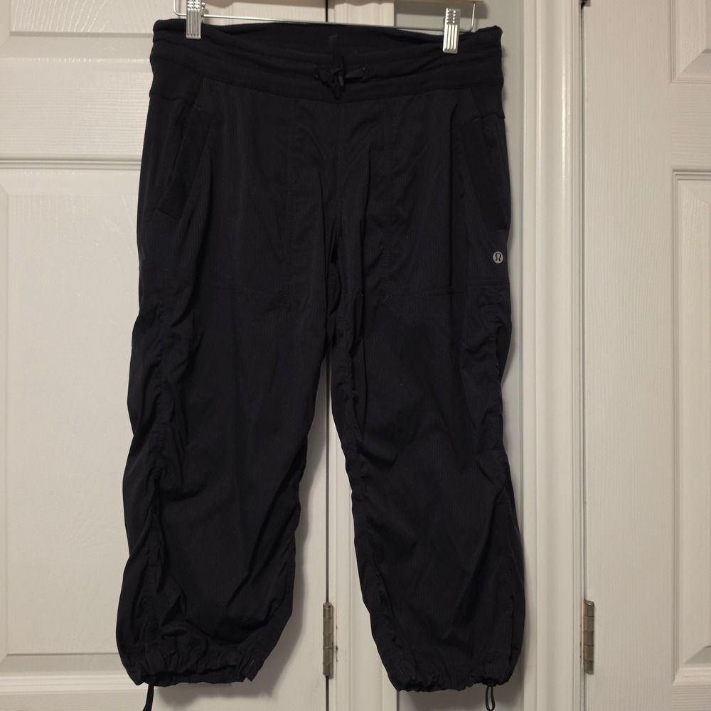 Lululemon Studio Crop II Pinstripe Ruched Black Pants Size 8